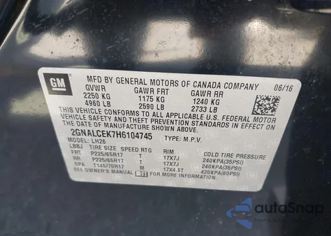 2017 Chevrolet Equinox Lt z USA, uszkodzony, nr VIN 2GNALCEK7H6104745